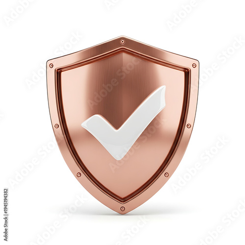 3D rendered copper shield with a checkmark icon inside