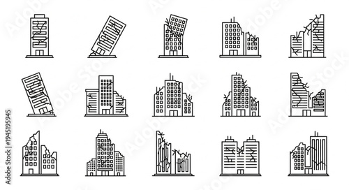 Collection of Damaged Buildings and Structures in Vector Format.