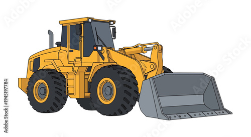 Yellow Wheel Loader Illustration - Heavy Duty Front End Loader Vector for Construction Industry
