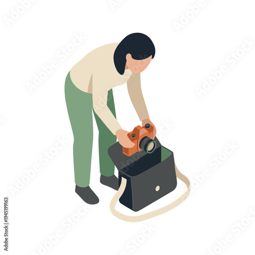 A woman is vacuuming the interior of her luggage with a handheld vacuum cleaner.