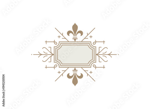 Elegant decorative emblem with fleur de lis on black background