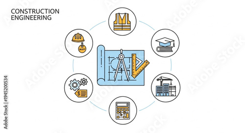 Construction Engineering Blueprint and Icons - A Comprehensive Overview of the Field.