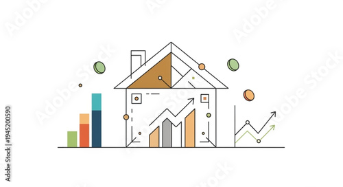 Real Estate Market Growth Illustration with Rising Graph and House Outline.