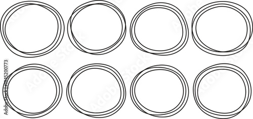 A set of eight identical circular metal rings arranged in two rows
