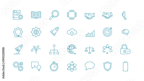 Minimal thin line icons for business, technology, messaging, and online communication concepts.