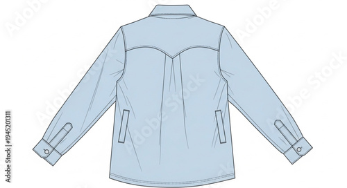 Light Blue Denim Western Shirt with Decorative Stitching.
