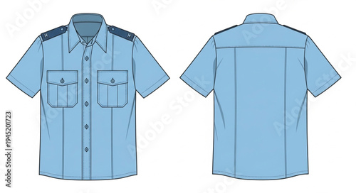 Light Blue Short Sleeve Shirt with Pockets and Shoulder Straps.
