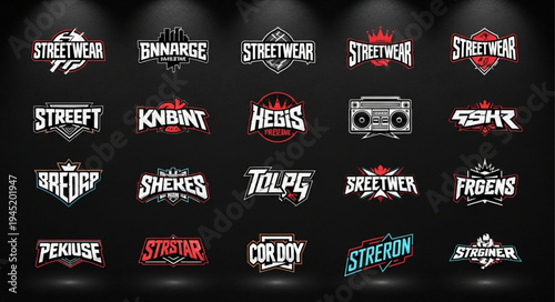 Collection of edgy streetwear logo designs with bold typography and urban aesthetics.