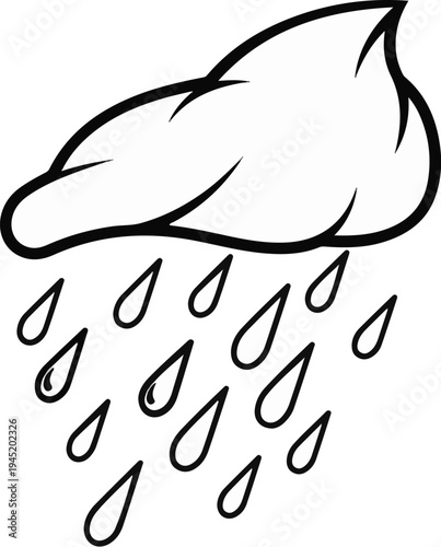 A simple line drawing of a cloud with raindrops falling