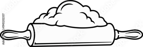 A simple line drawing of a rolling pin with dough