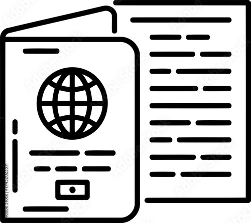 International passport and visa document line icon for global travel identification immigration and citizenship application services