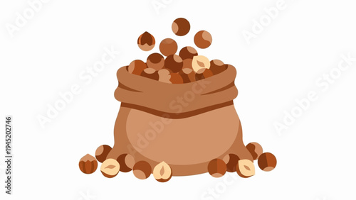 A sack overflowing with hazelnuts, some scattered around it