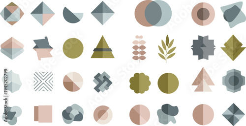 Abstract geometric shapes and organic forms in muted earthy tones