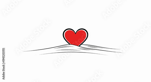 A stylized red heart rests atop a sweeping abstract design