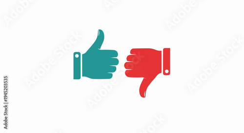 A teal thumbs-up icon is juxtaposed with a red thumbs-down icon on a white background
