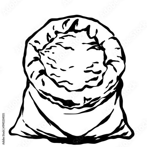 Vintage burlap rice sack vector icon with rustic tied top