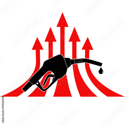 Fuel pump nozzle with Upward pointing arrow icon, Oil prices are rising icon, for web and mobile app, isolated on a white background. Flat vector illustration