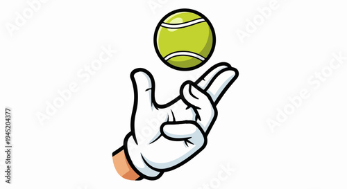 Cartoon hand in white glove tossing tennis ball in air