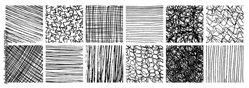 Set of monochrome hand-drawn crosshatch textures