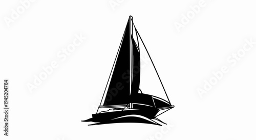 Black and white illustration of a sailing boat with full sails