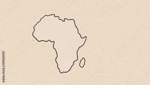 A simple line drawing of the African continent on a textured beige background.