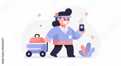 Cheerful person with cooler and phone enjoying an outing