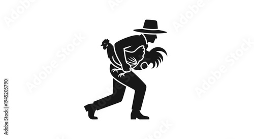 Farmer Carrying Chicken Icon Silhouette