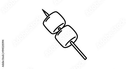 Hand drawn marshmallow on stick, simple line art icon, camping food, sweet treat
