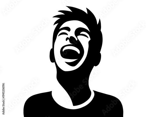 Silhouette of a man laughing out loud, vector illustration.
