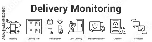 Delivery Monitoring web banner icon set vector illustration concept for business with icon of Tracking, Delivery Time, Delivery Day, Door Delivery, Delivery Insuran.