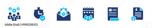 Workforce management icon set. employees, scheduling, productivity, hr, planning. solid style icon collection.