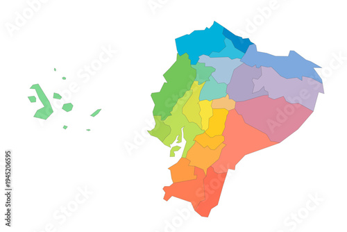 Ecuador political map of administrative divisions - provinces. Rainbow spectrum colorful blank vector map.