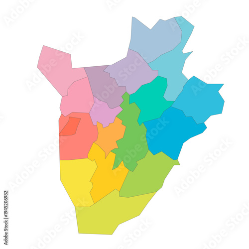Burundi political map of administrative divisions - provinces. Rainbow spectrum colorful blank vector map.
