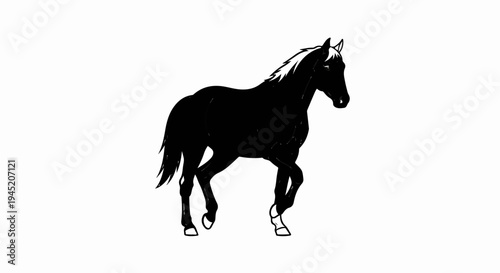 Black horse with white mane and socks in motion