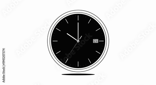 Black round watch face showing the 24th day, with white hands