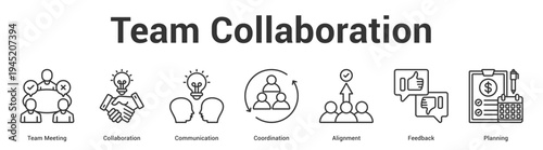 Team Collaboration web banner icon set vector illustration concept for business with icon of Team Meeting, Collaboration, Communication, Coordination, Alignme.