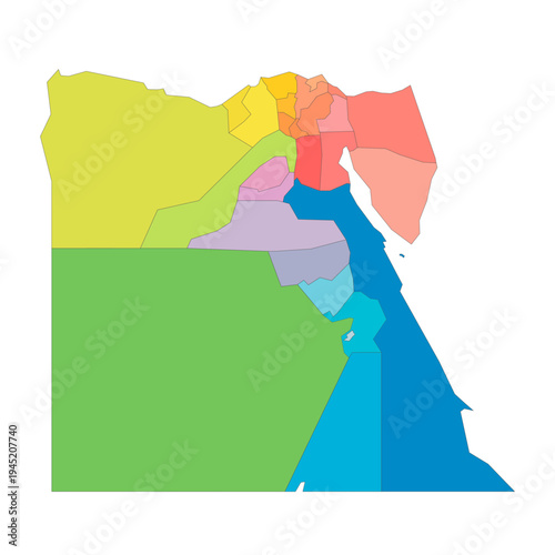 Egypt political map of administrative divisions - governorates. Rainbow spectrum colorful blank vector map.