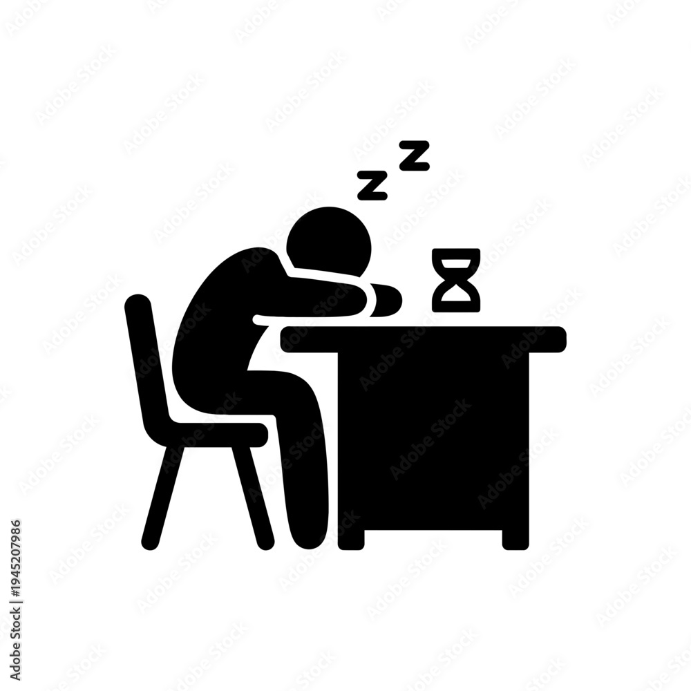 Fototapeta premium Exhausted Overworked Desk Sleep Icon