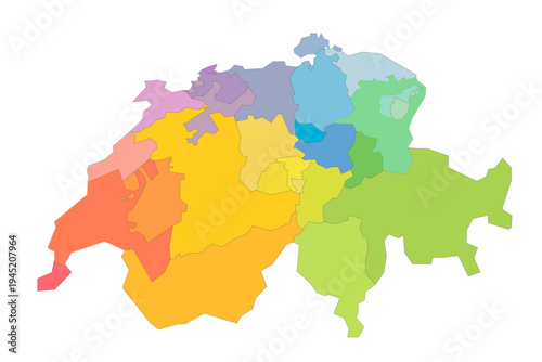 Switzerland political map of administrative divisions - cantons. Rainbow spectrum colorful blank vector map.