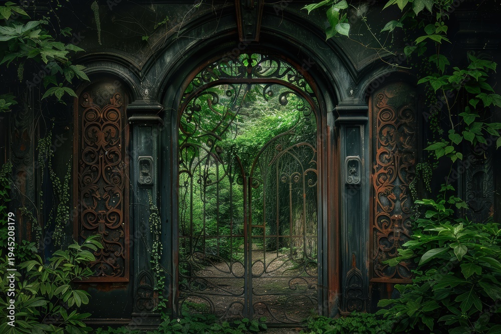 Fototapeta premium Beautiful door in the wild forest leading to the unknown