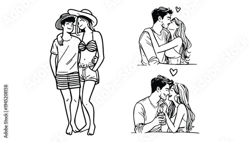 Couple vector illustrations in various romantic poses and outfits