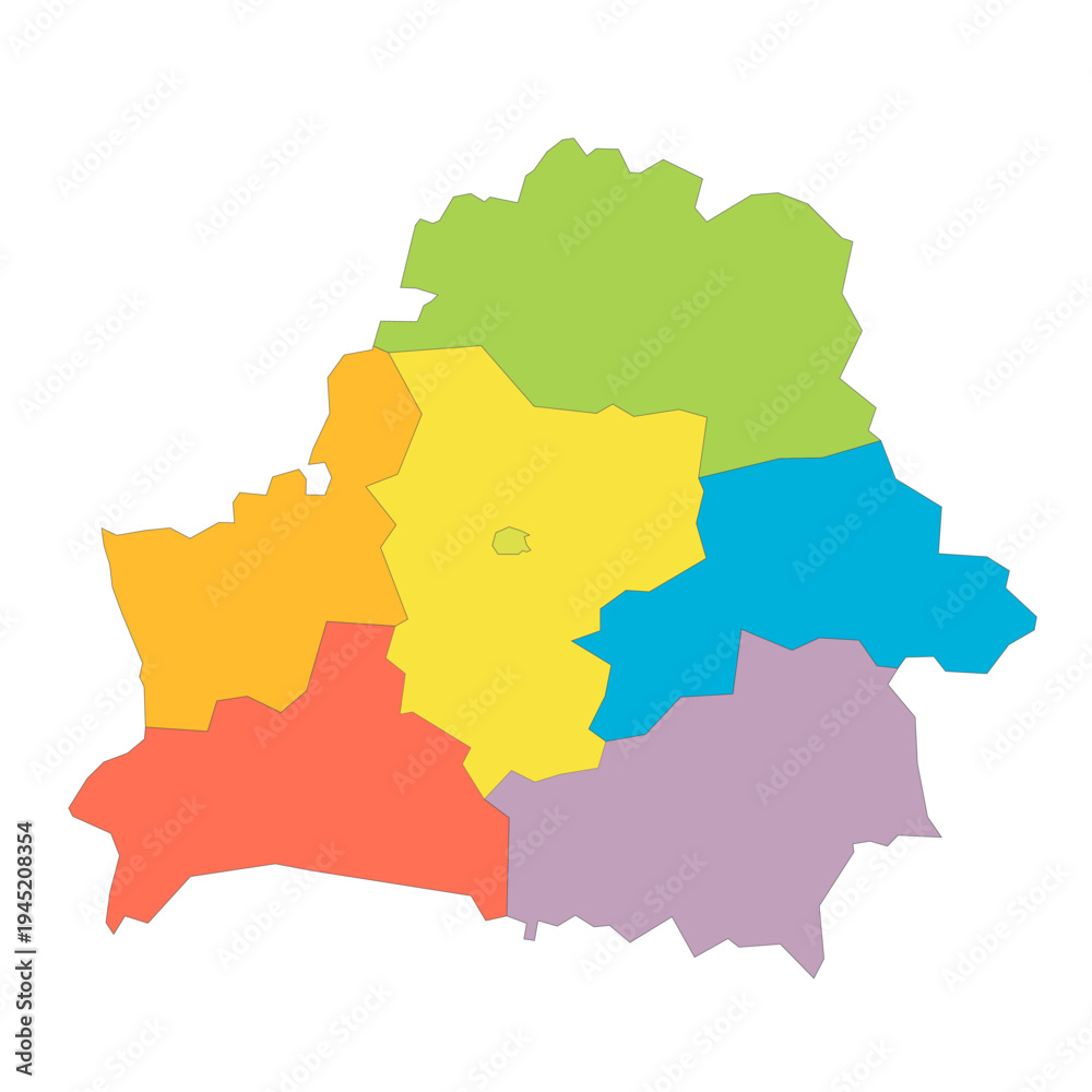 Fototapeta premium Belarus political map of administrative divisions - regions and one autonomous city. Rainbow spectrum colorful blank vector map.