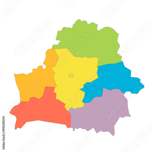 Belarus political map of administrative divisions - regions and one autonomous city. Rainbow spectrum colorful blank vector map.