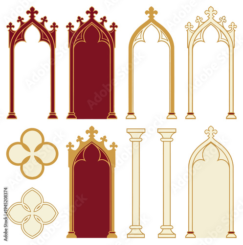 Gothic architectural elements vector set decorative designs