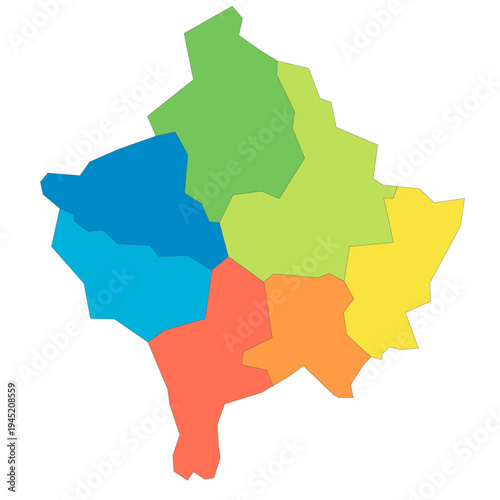 Kosovo political map of administrative divisions - districts. Rainbow spectrum colorful blank vector map.
