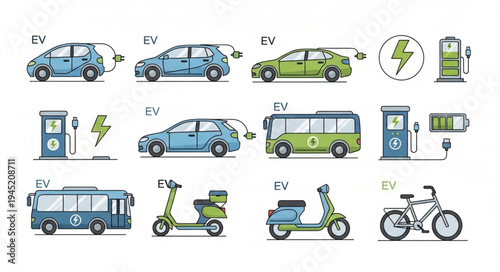 Electric vehicles charge at stations with various eco-friendly transportation options available in 4k ultra hd original content for commercial use.