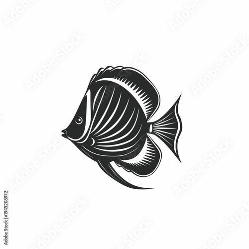 Stylized angelfish illustration in black and white isolated on white background