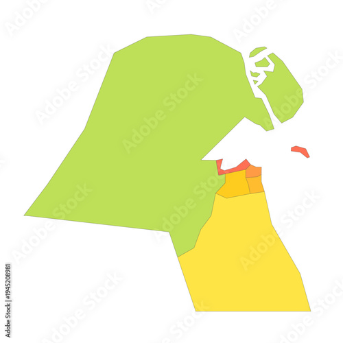 Kuwait political map of administrative divisions - governorates. Rainbow spectrum colorful blank vector map.