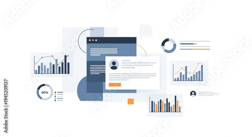 Data Analytics and Visualization Dashboard Concept with Charts and Graphs.