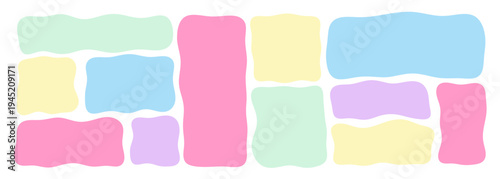 Organic wavy rectangle border with fluid edges vector illustration set. Abstract hand-drawn frame for text boxes. Colorful vector shape with playful irregular lines. Ideal for graphic design projects.